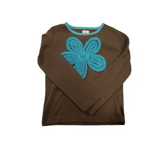 Mini Boden Olive Green LS Shirt, Size 7/8, VGUC with flower